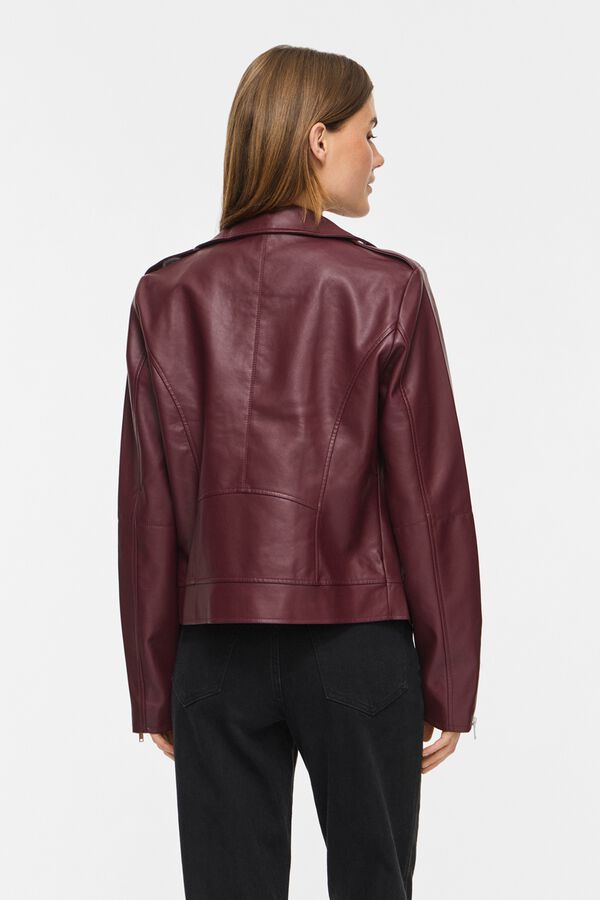 Vila Faux leather biker jacket Maroon