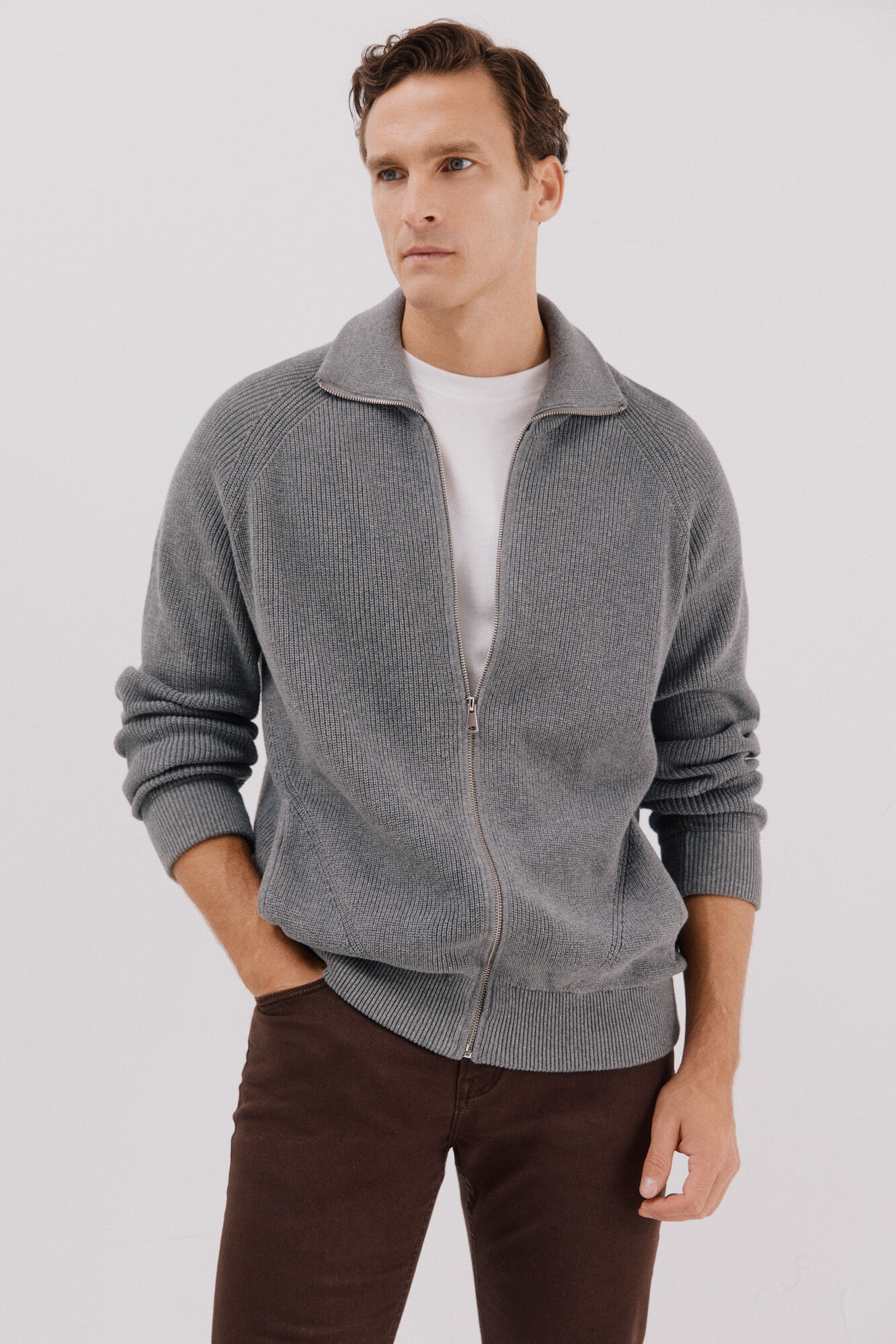 Cortefiel C&aacute;rdigan punto algod&oacute;n cierre cremallera