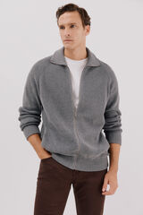 Cortefiel Cotton knit jersey-knit with zip fastening fastening Grey