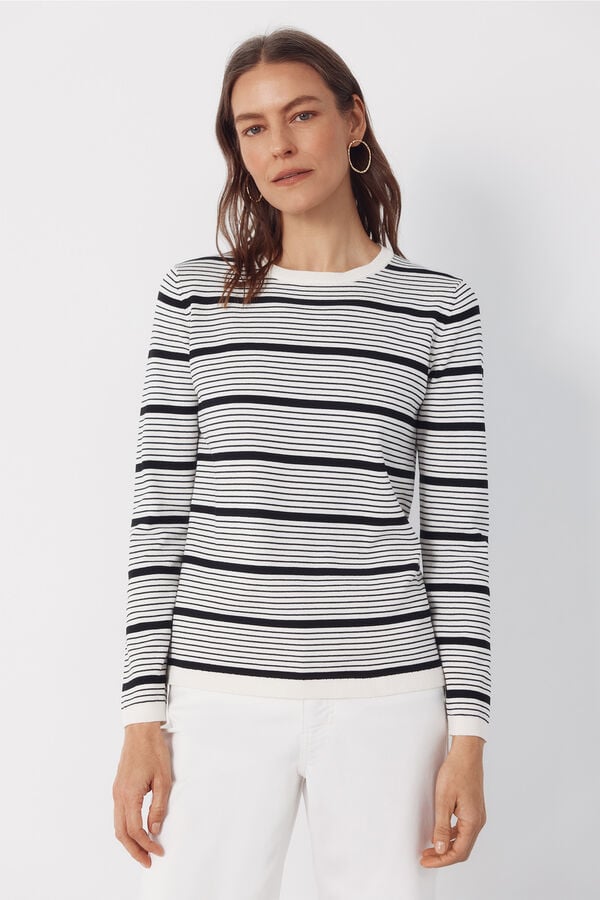 Cortefiel Striped jersey-knit jumper Ivory