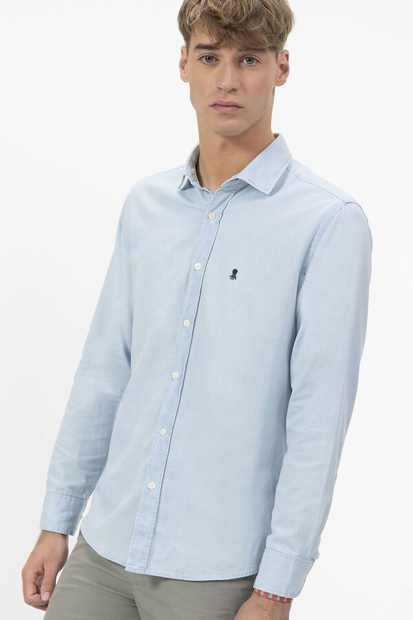 elPulpo Camisa denim com gola italiana Azul