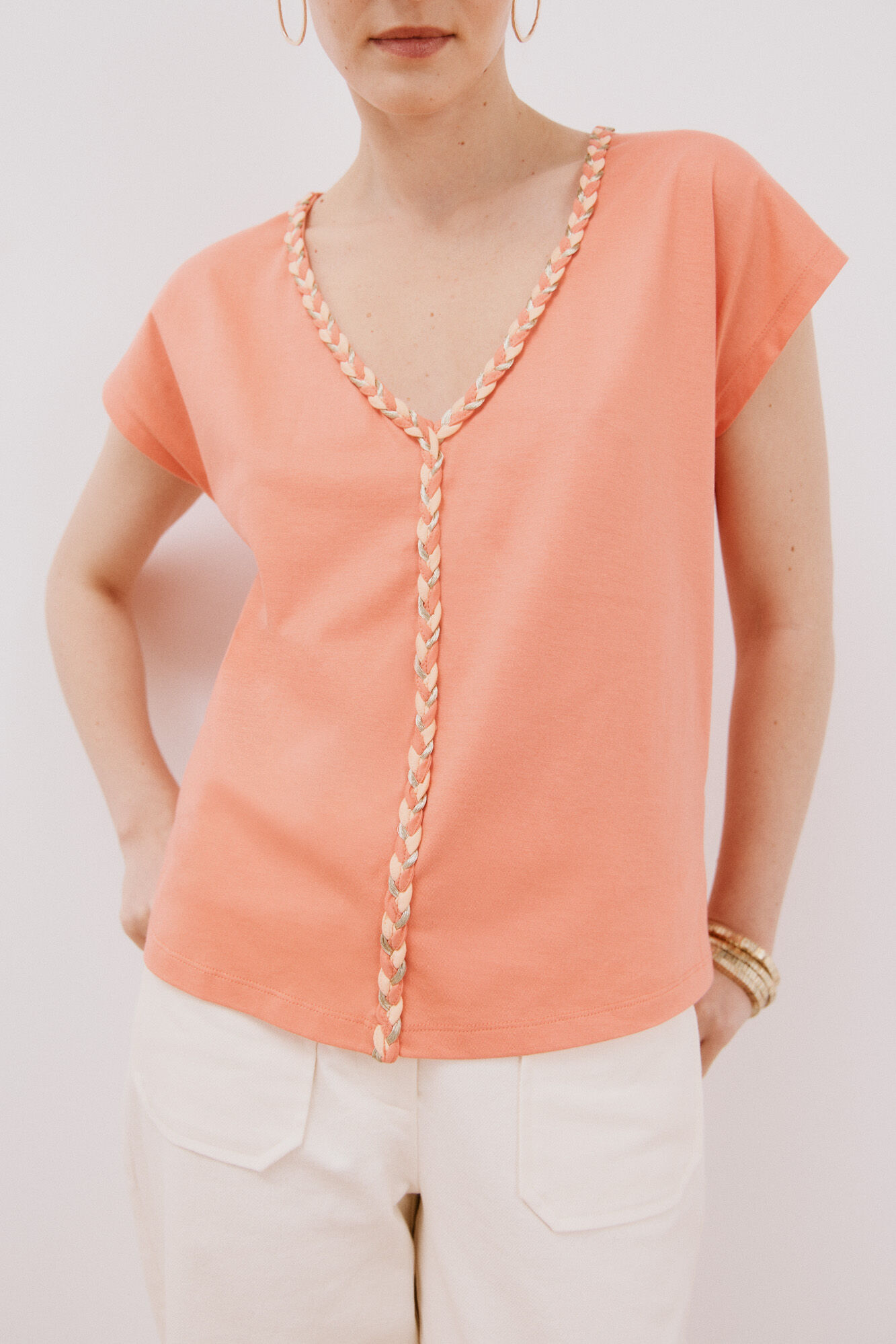Cortefiel V neck braided t-shirt