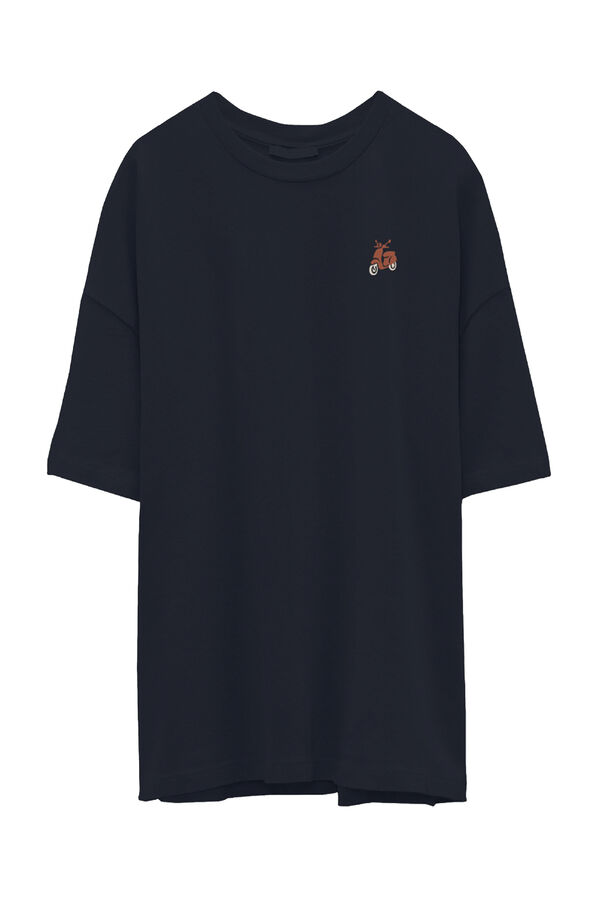 Cortefiel Short sleeve T-shirt with front motif in organic cotton.  Navy