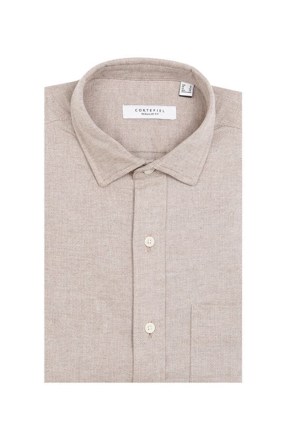 Cortefiel Flannel herringbone shirt Beige
