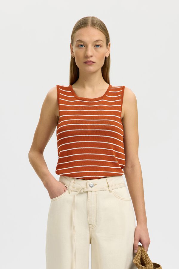 Selected Top de malha sem mangas Castanho