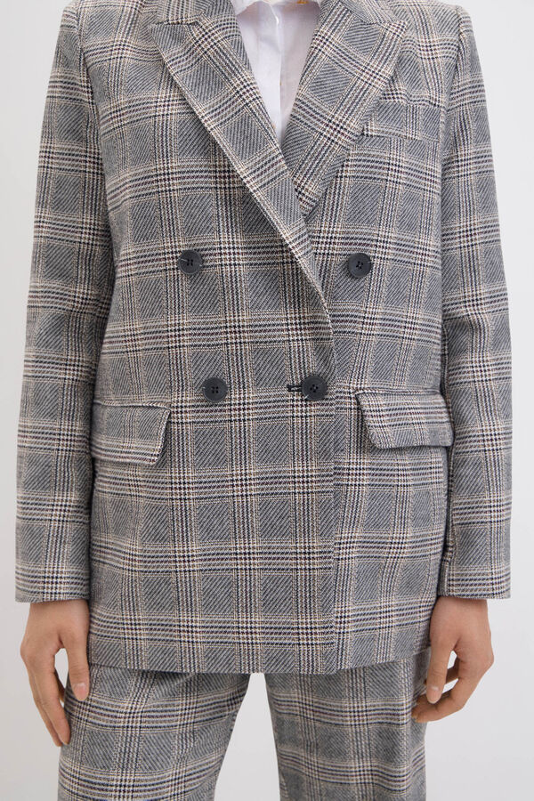 Cortefiel Checked crossed blazer Multicolour