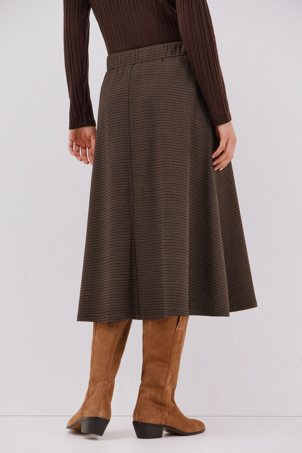 Cortefiel Flared jersey-knit skirt Printed beige