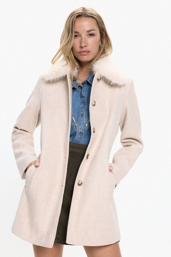 Vero Moda Sobretudo de pano com gola de pele Cinzento