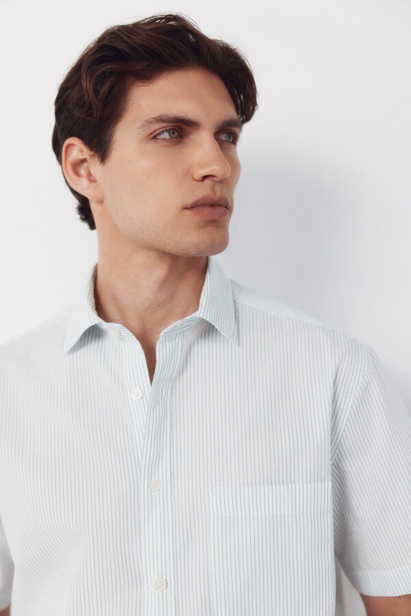 Cortefiel Striped short sleeve shirt Green