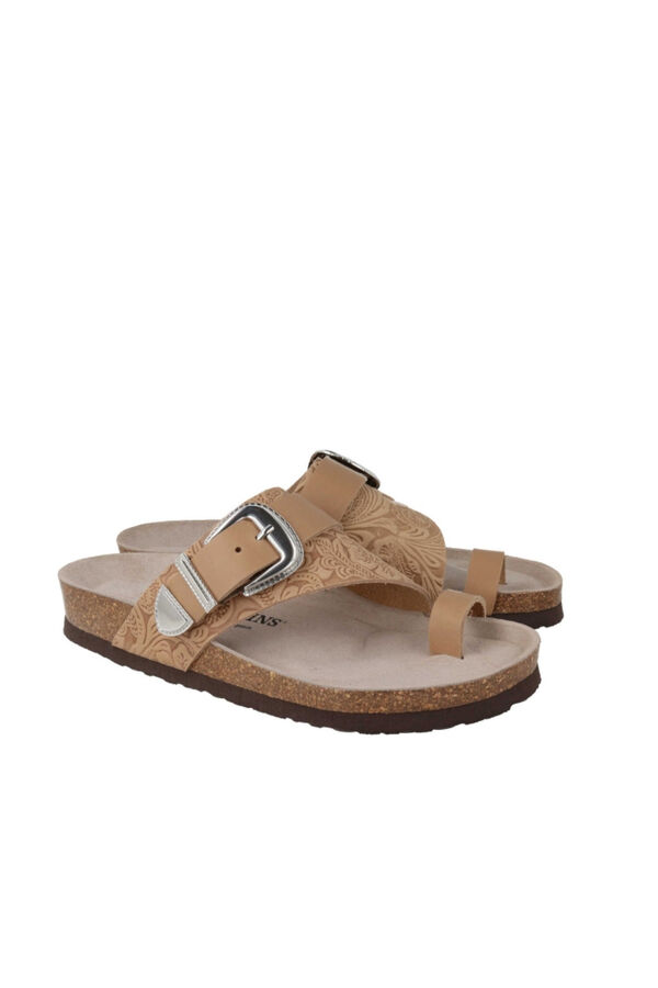 Genuins Sand&aacute;lia de pele Tostado