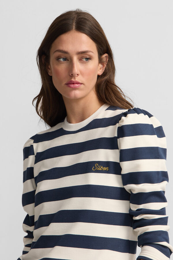 Silbon Sudadera manga abullonada rayas Azul marino