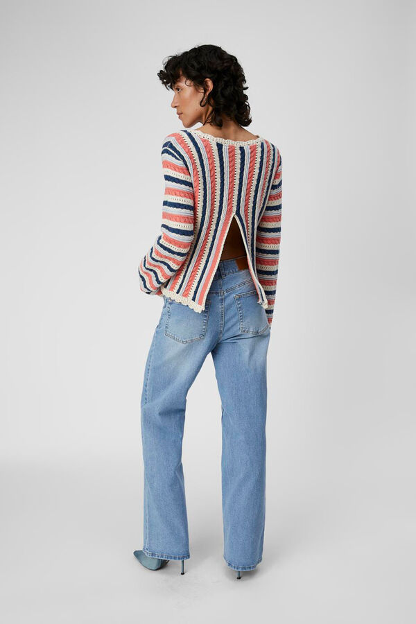 Cortefiel Striped yarn jumper with slit Red