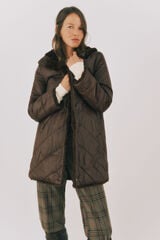 Cortefiel Long reversible faux fur coat Dark brown
