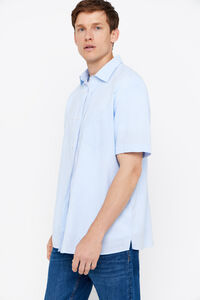Cortefiel Camisa lino algodón liso manga corta Azul oscuro