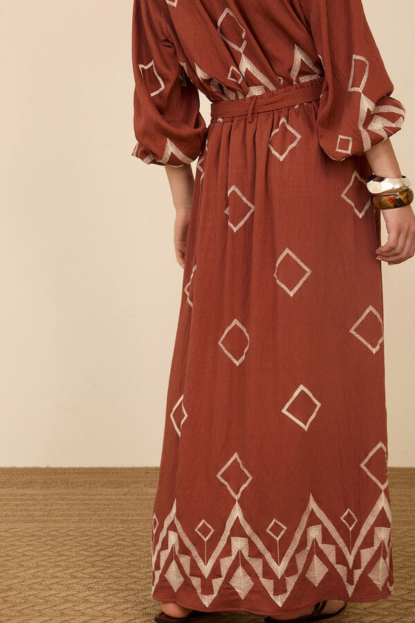 Meisie Embroidered long skirt Pink