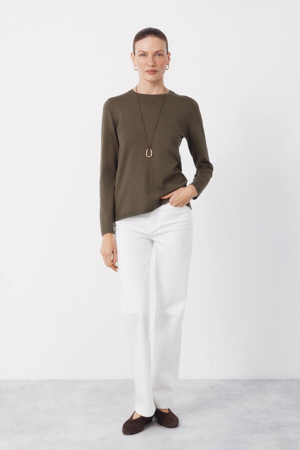 Cortefiel Striped jersey-knit jumper Kaki