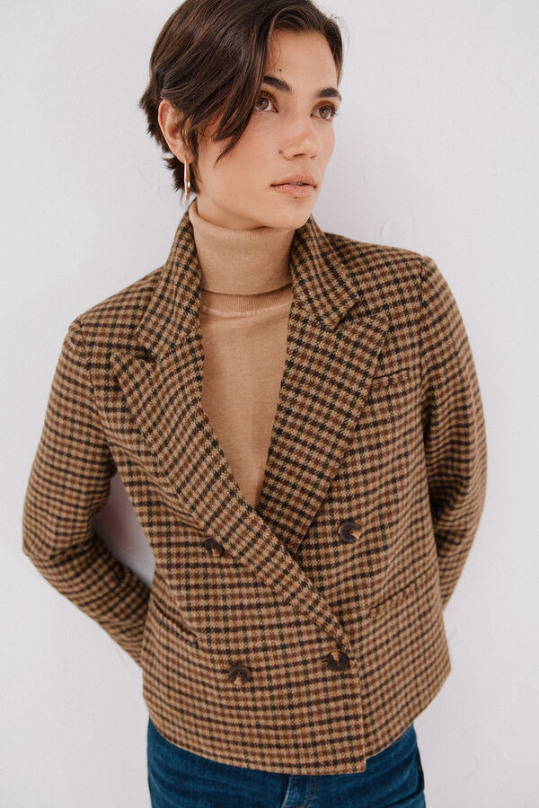 Cortefiel Cropped blazer Printed brown