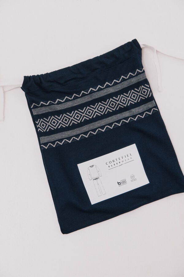 Cortefiel Fleece jersey-knit pyjamas set Navy