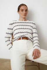Vila Camisola &agrave;s riscas e manga comprida Branco