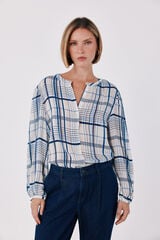 Cortefiel Blusa estampada cuadros Estampado azul