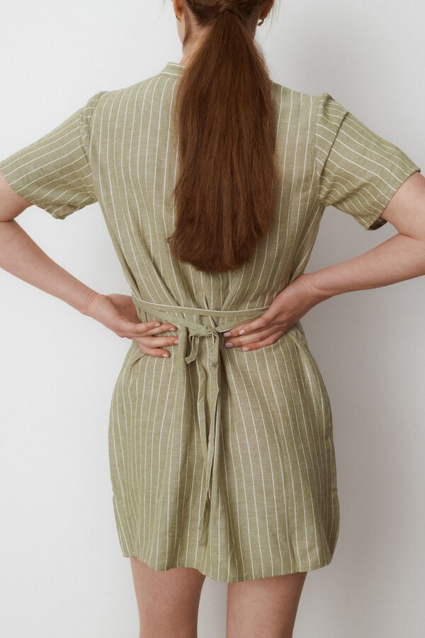 Cortefiel Vestido corto de lino de manga corta Verde