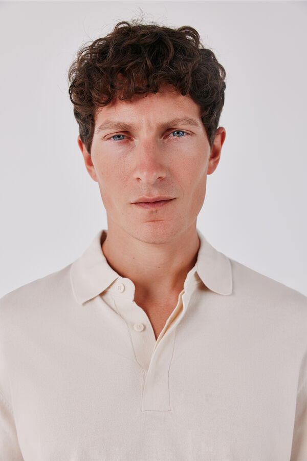 Cortefiel Basic fine knit polo neck jumper Beige