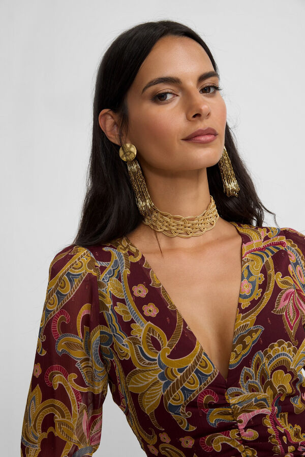 Silbon Vestido longo com fenda estampado em cashmere Granada