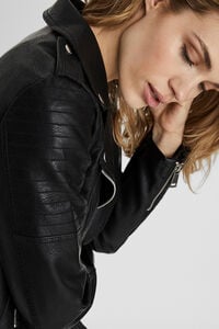 Cortefiel Faux leather biker jacket Black