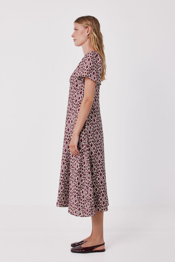 Cortefiel V-neck flutter sleeve dress Printed red