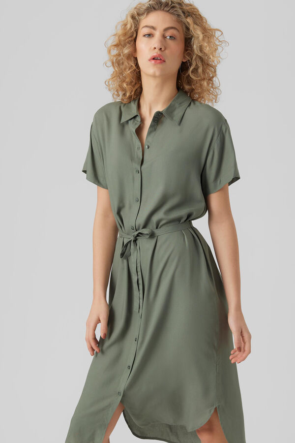 Cortefiel Short-sleeved shirt dress Green
