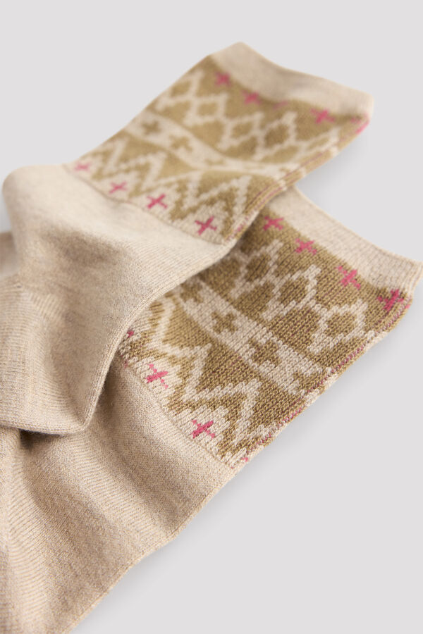 Cortefiel Border print long socks Printed beige