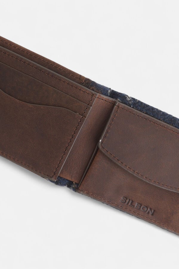 Silbon Carteira de couro de tecido étnico Azul