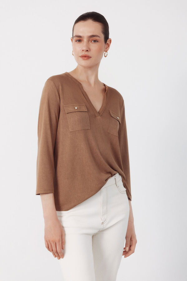 Cortefiel T-shirt with pockets Beige