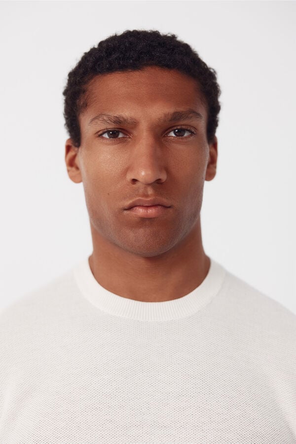 Cortefiel Basic short sleeve jersey T-shirt Ivory