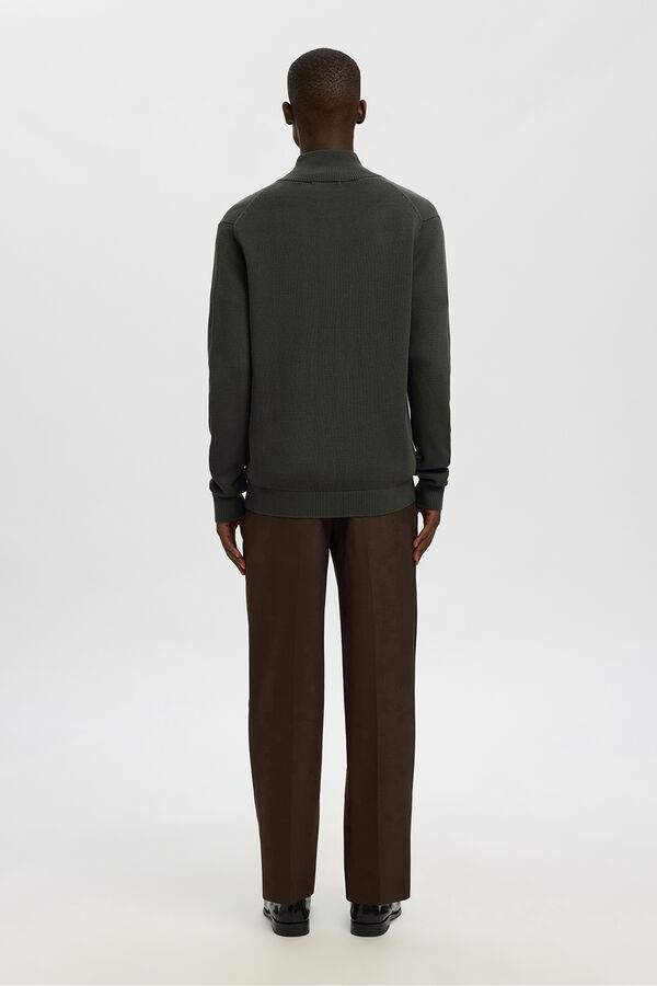 Selected 100% organic cotton jersey-knit zip fastening jacket Dark green