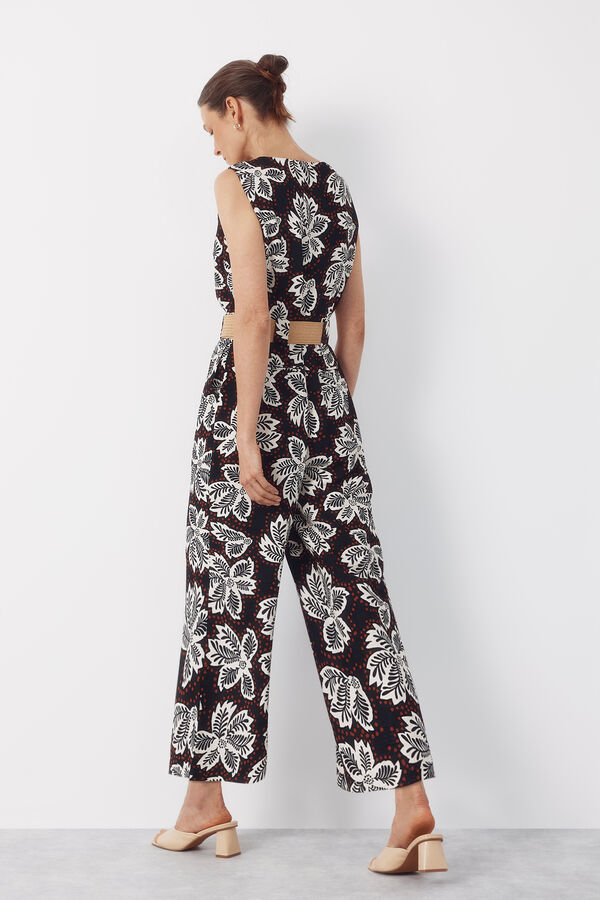 Cortefiel Belted jumpsuit Printed brown