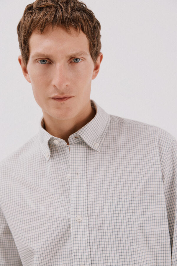 Cortefiel Checked poplin shirt Grey