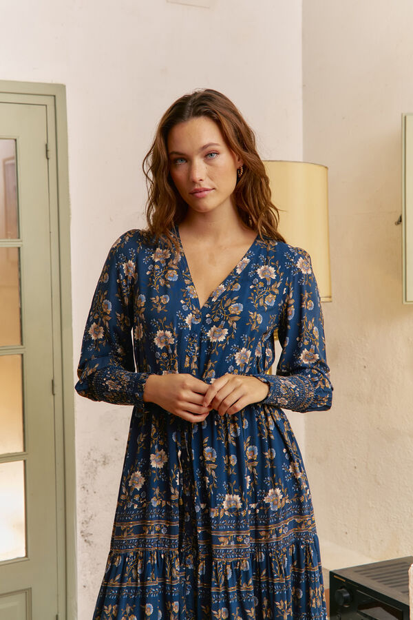 Jaase Vestido longo Stephanie com estampado Adeline  Azul