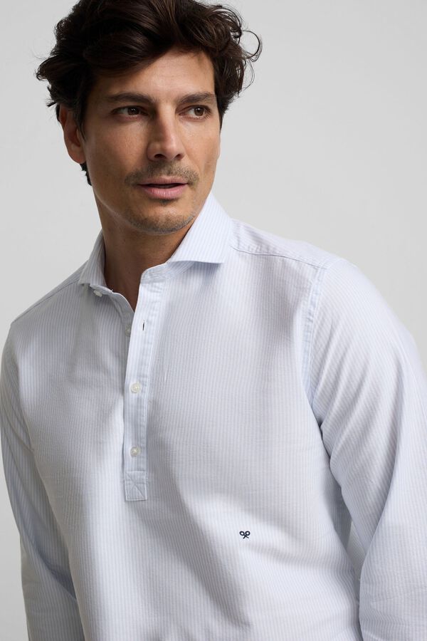 Silbon Oxford sport striped polo shirt Blue