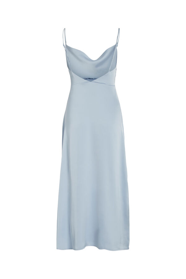 Cortefiel Long satin dress with draped neckline Blue