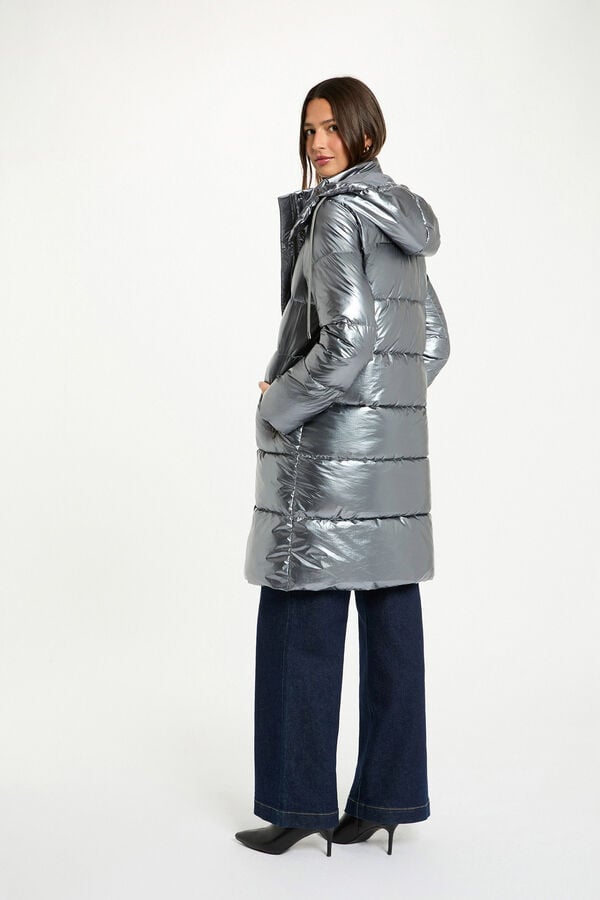 Morgan Sobretudo longo e brilhante acolchoado Cinzento