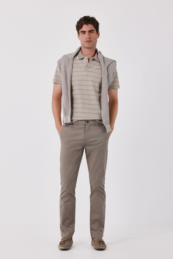 Cortefiel Striped oxford polo shirt Beige