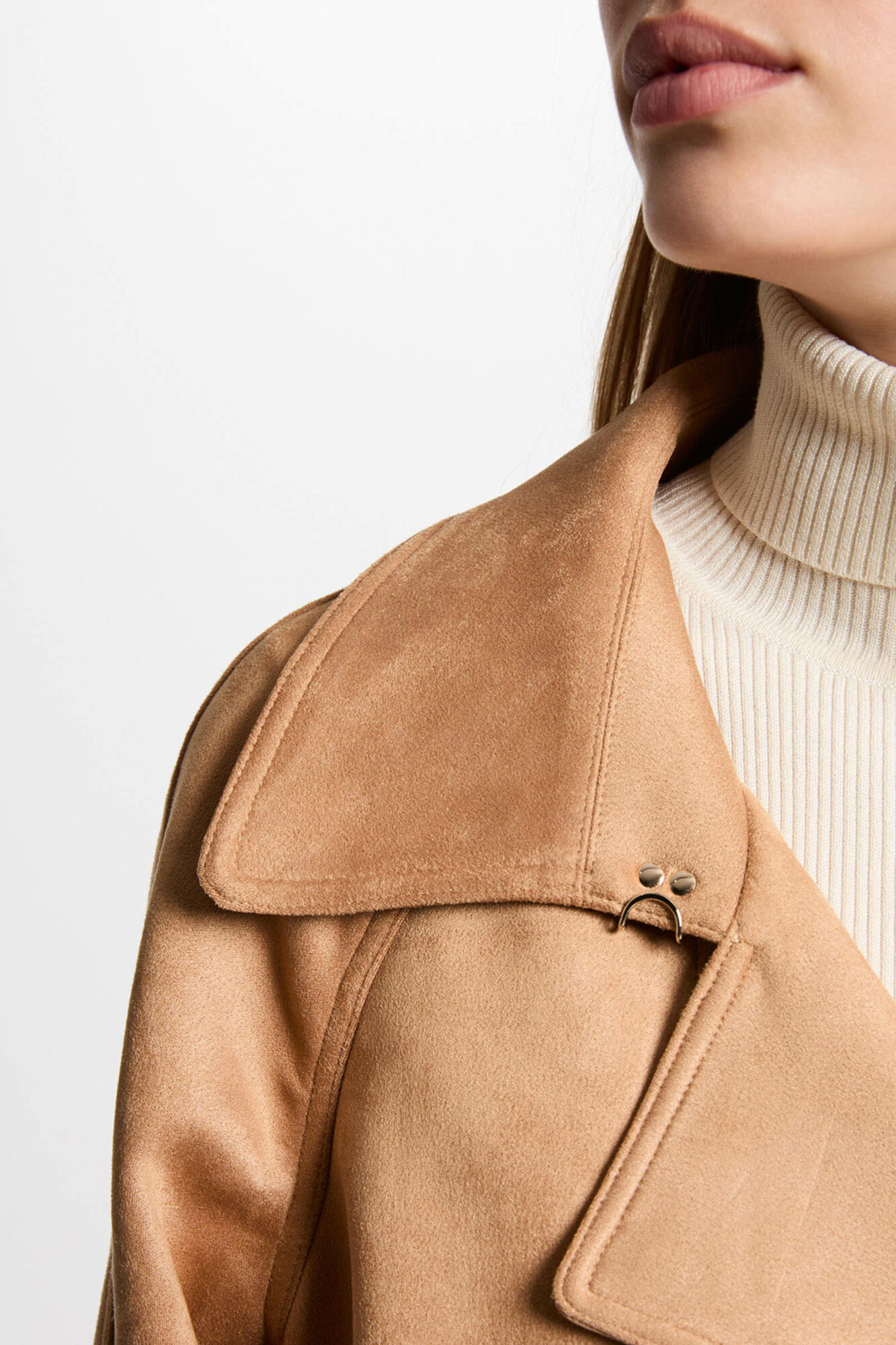 Morgan gabardina longo de camur&ccedil;a