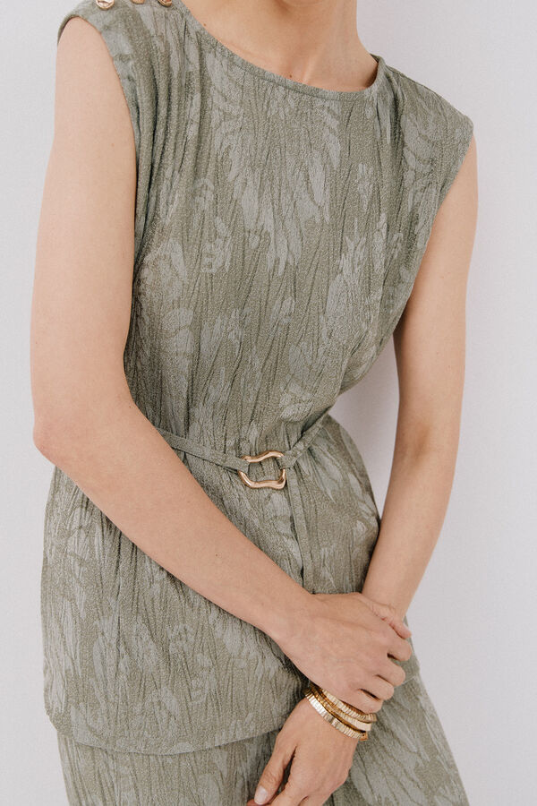 Cortefiel jacquard buckle top Kaki