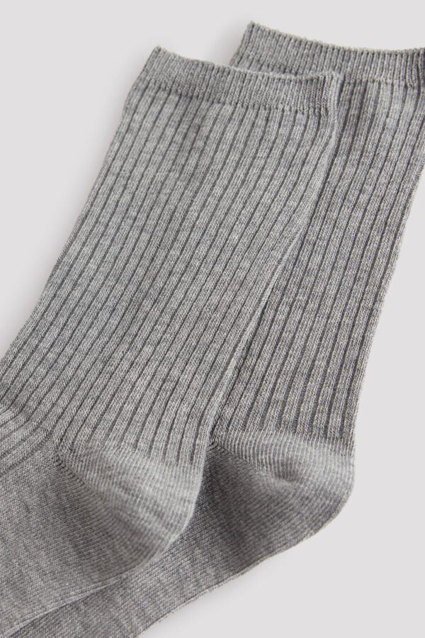 Cortefiel Ribbed long socks Grey