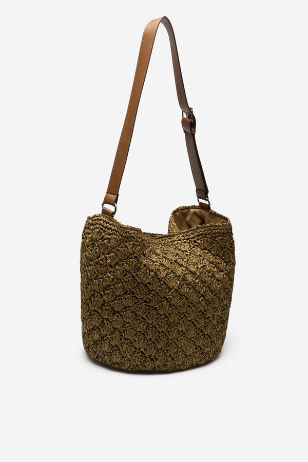 Cortefiel Braided raffia bag Kaki