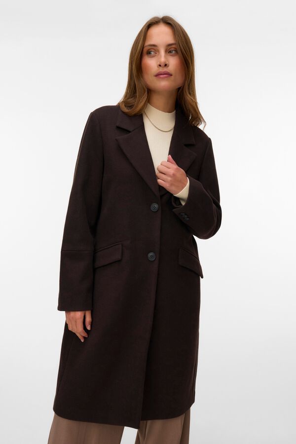 Vero Moda Sobretudo comprido com aba Castanho