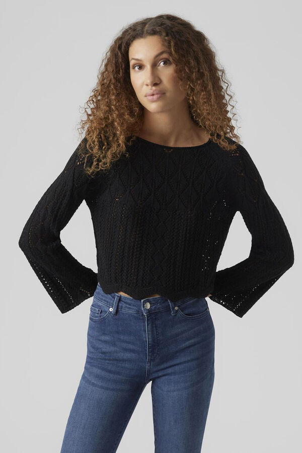 Vero Moda Camiseta feminina de manga comprida de malha Preto