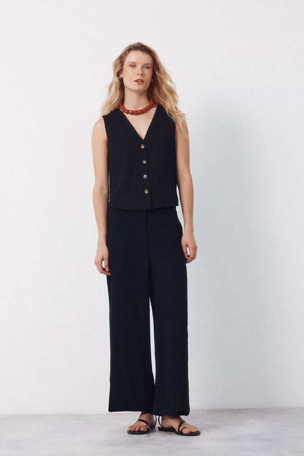 Cortefiel Structured jersey-knit vest Black