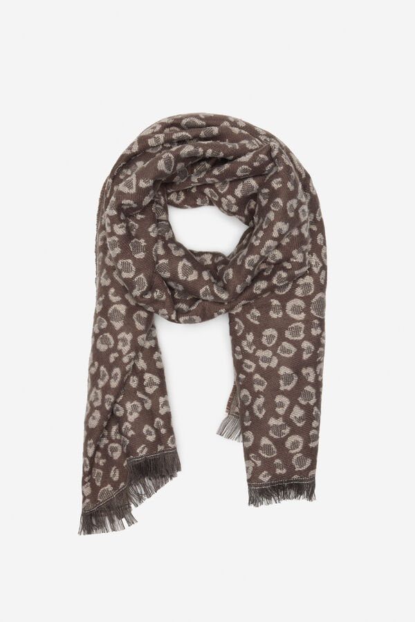 Cortefiel Fringe leopard scarf Printed grey